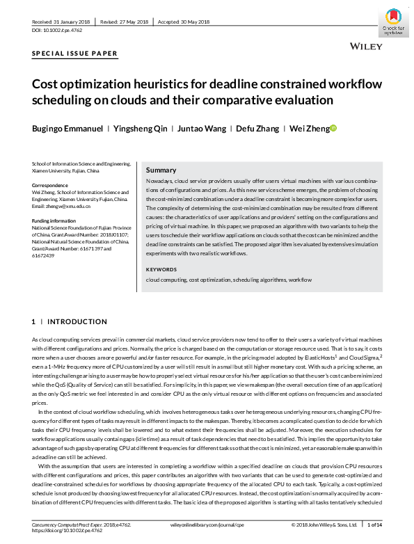 (PDF) Cost optimization heuristics for deadline constrained workflow ...