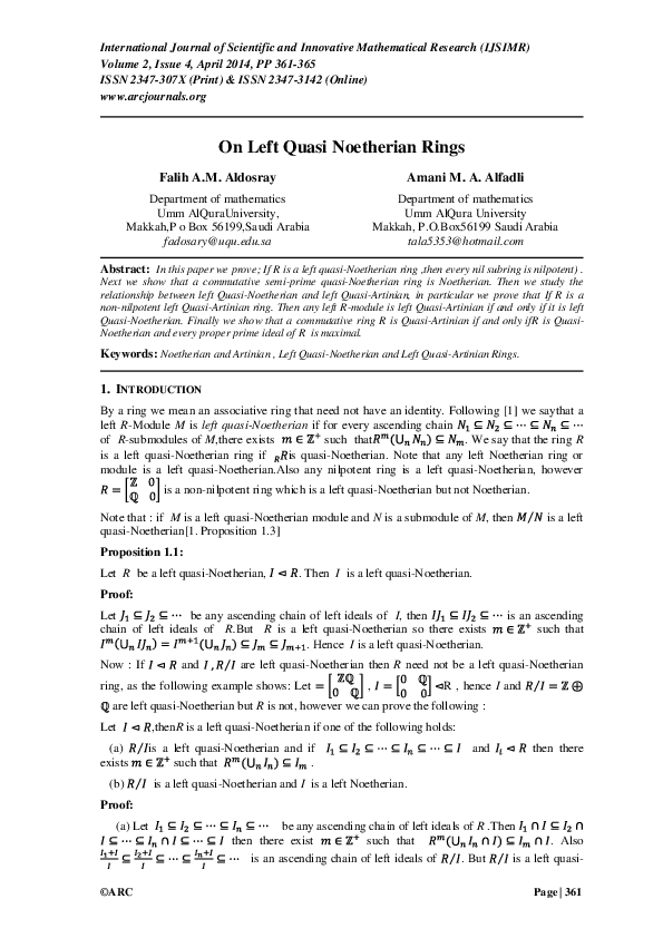 (PDF) On Left Quasi Noetherian Rings
