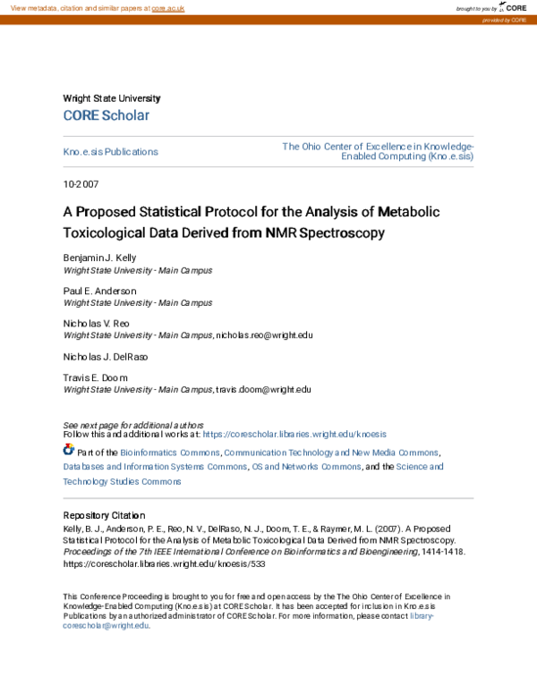 (PDF) A Proposed Statistical Protocol for the Analysis of Metabolic ...