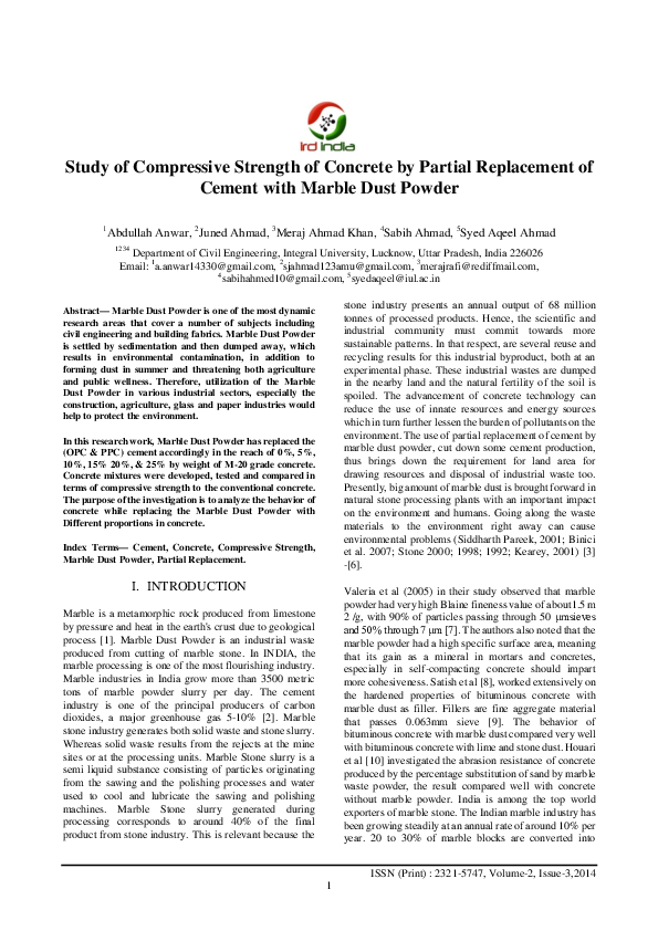 (PDF) Study of Compressive Strength of Concrete by Partial Replacement ...