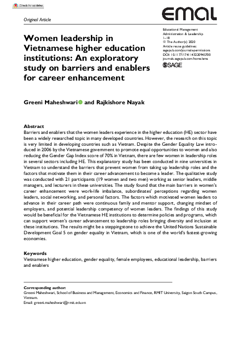(PDF) Women leadership in Vietnamese higher education institutions: An ...