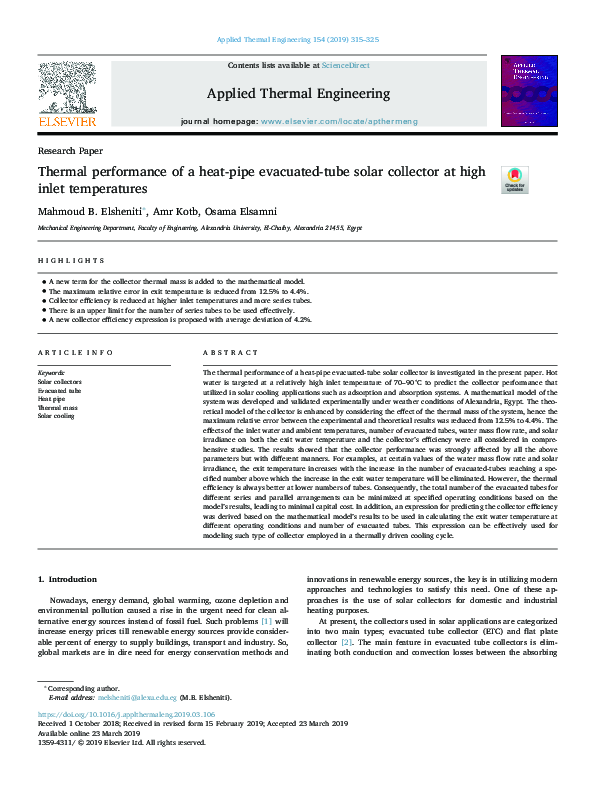 (PDF) Thermal performance of a heat-pipe evacuated-tube solar collector ...