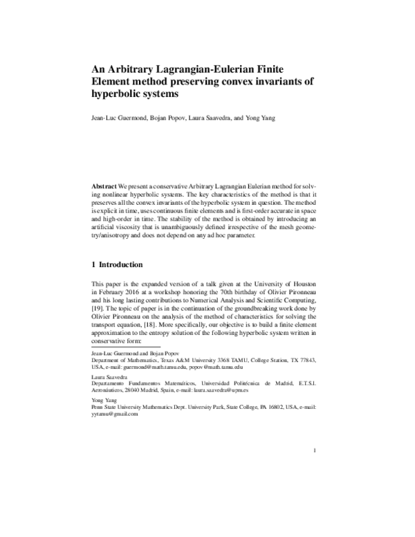 (PDF) Arbitrary Lagrangian-Eulerian Finite Element Method Preserving ...
