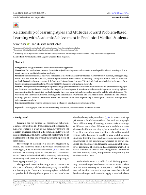 (PDF) Relationship of Learning Styles and Attitudes Toward Problem ...