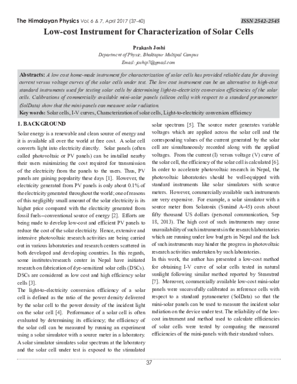 (PDF) Low-cost Instrument for Characterization of Solar Cells