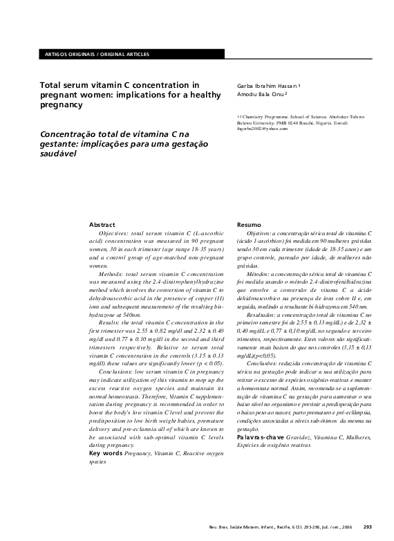 (PDF) Total serum vitamin C concentration in pregnant women ...