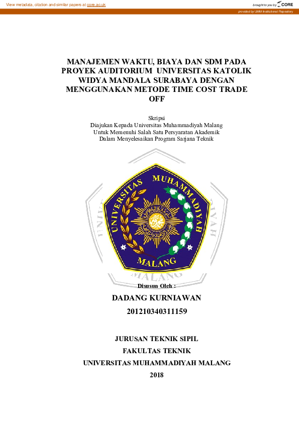 (PDF) Manajemen Waktu, Biaya Dan SDM Pada Proyek Auditorium Universitas ...