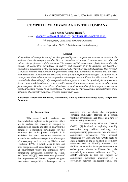 (PDF) Competitive Advantage in the Company