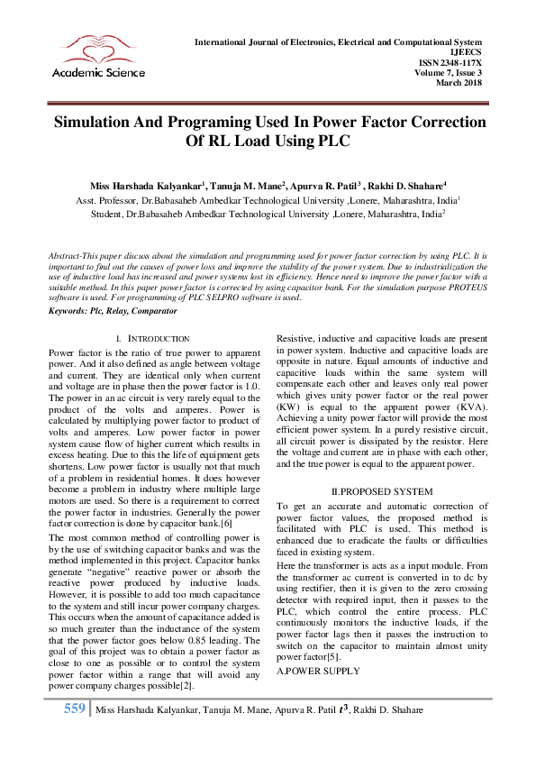 (PDF) Simulation And Programing Used In Power Factor Correction Of RL ...
