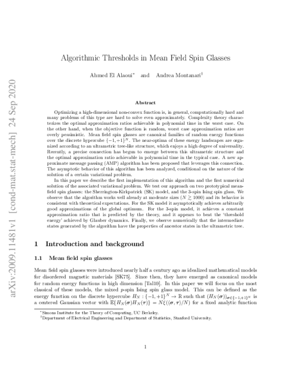 (PDF) Algorithmic Thresholds in Mean Field Spin Glasses