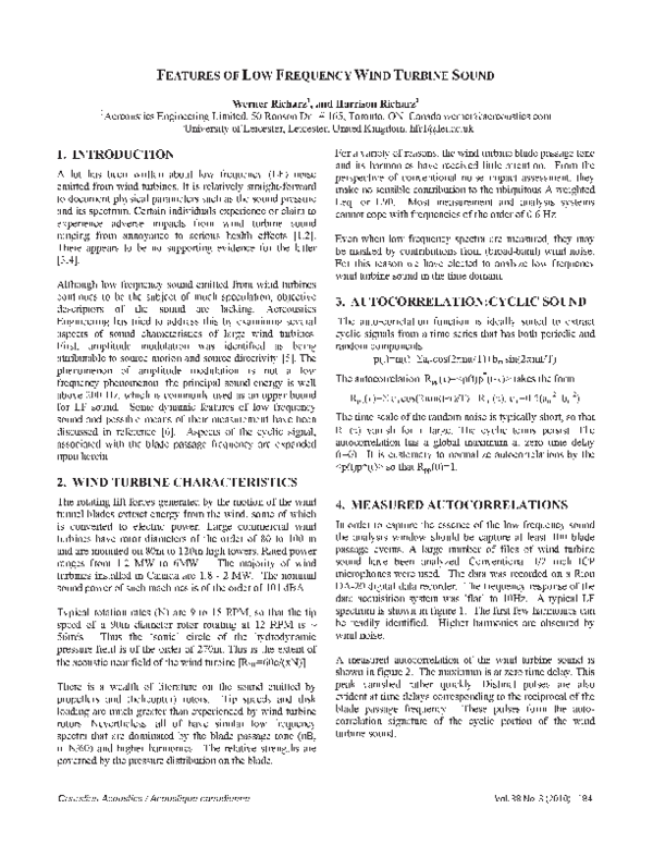 (PDF) Features of Low Frequency Wind Turbine Sound