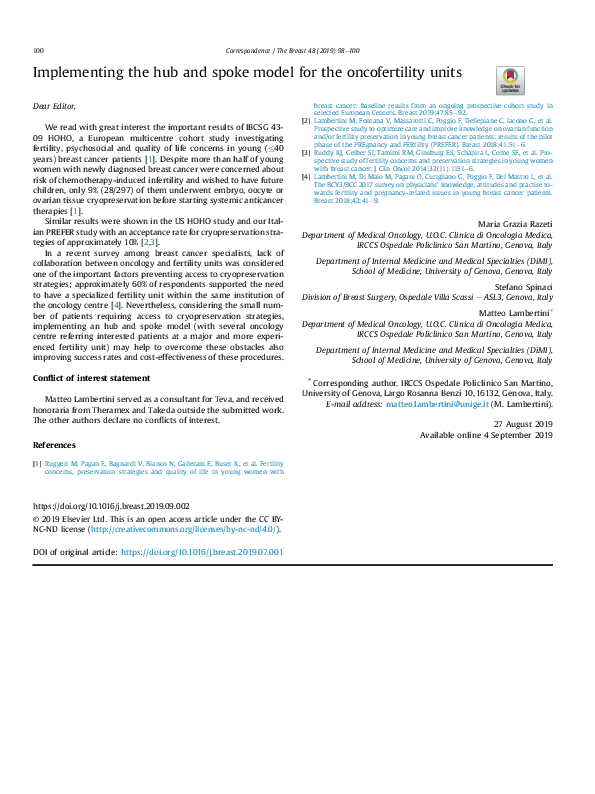 (PDF) Implementing the hub and spoke model for the oncofertility units