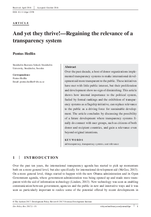 (PDF) And yet they thrive!-Regaining the relevance of a transparency system