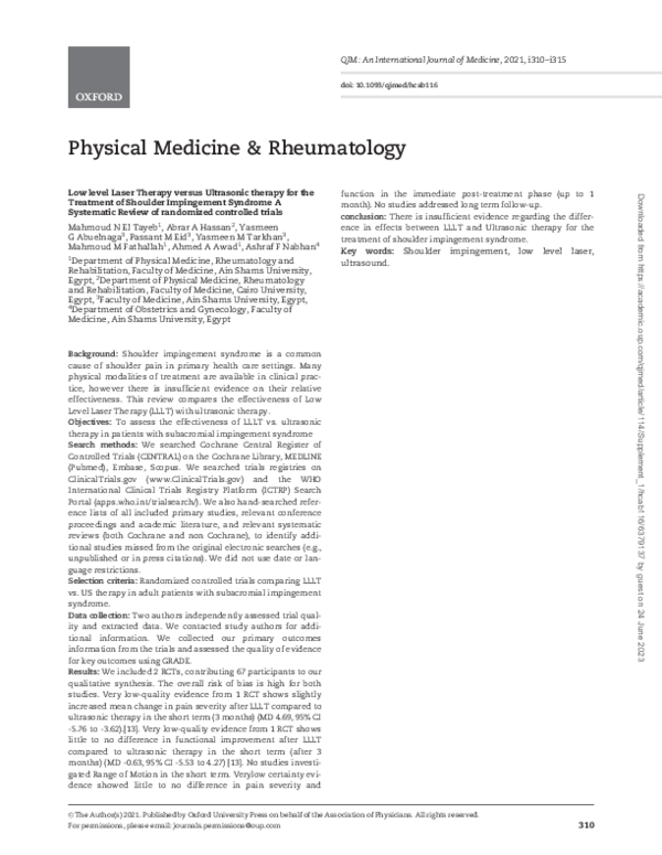 (PDF) Low level Laser Therapy versus Ultrasonic therapy for the ...