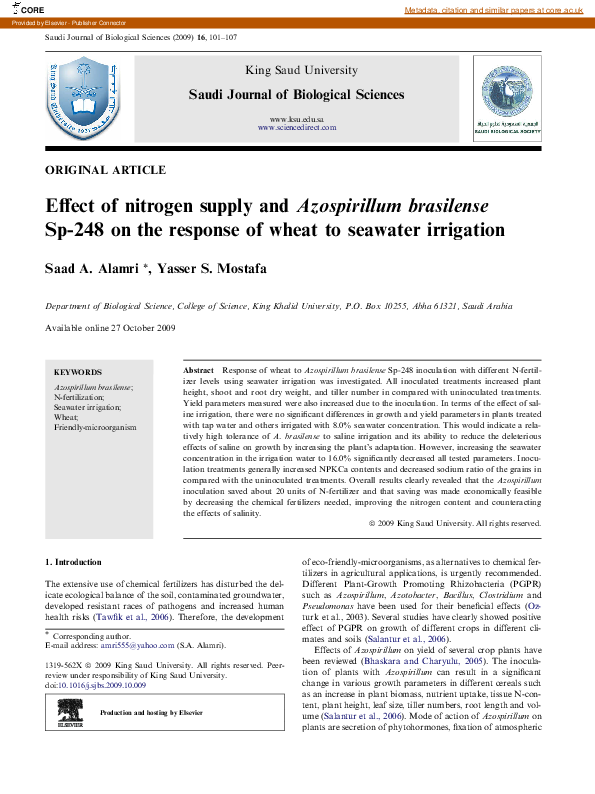 (PDF) Effect of nitrogen supply and Azospirillum brasilense Sp-248 on ...