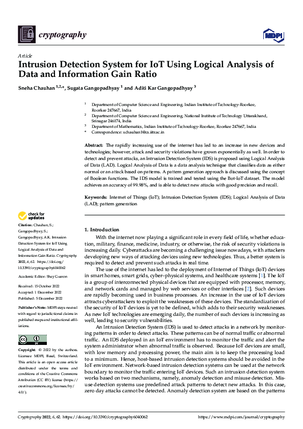 (PDF) Intrusion Detection System for IoT Using Logical Analysis of Data ...