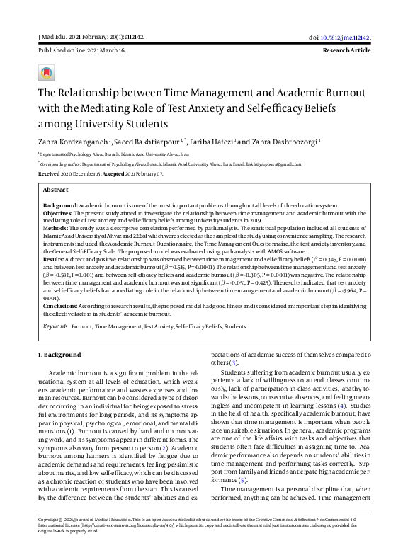 (PDF) The Relationship between Time Management and Academic Burnout ...