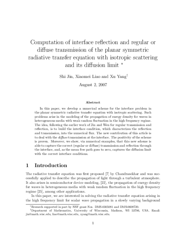 (PDF) Computation of Interface Reflection and Regular or Diffuse ...