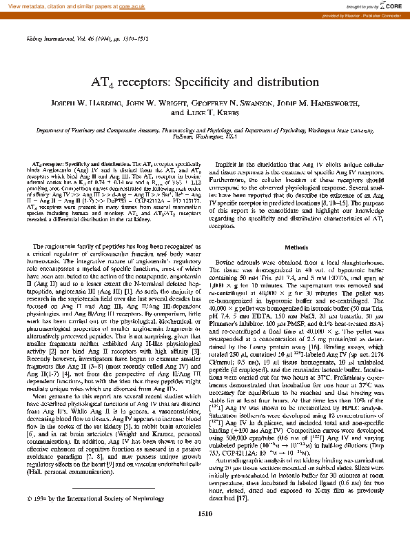 (PDF) AT4 receptors: Specificity and distribution