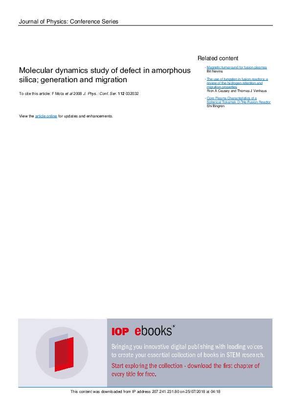 (PDF) Molecular dynamics study of defect in amorphous silica ...