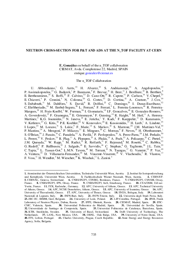(PDF) Neutron cross-section for P&T and ADS at the n_TOF facility at CERN