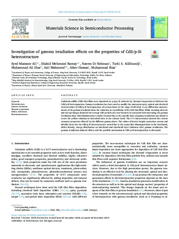 (PDF) Investigation of gamma irradiation effects on the properties of ...