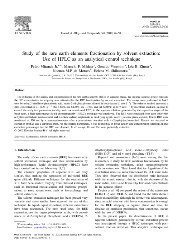(PDF) Study of the rare earth elements fractionation by solvent extraction