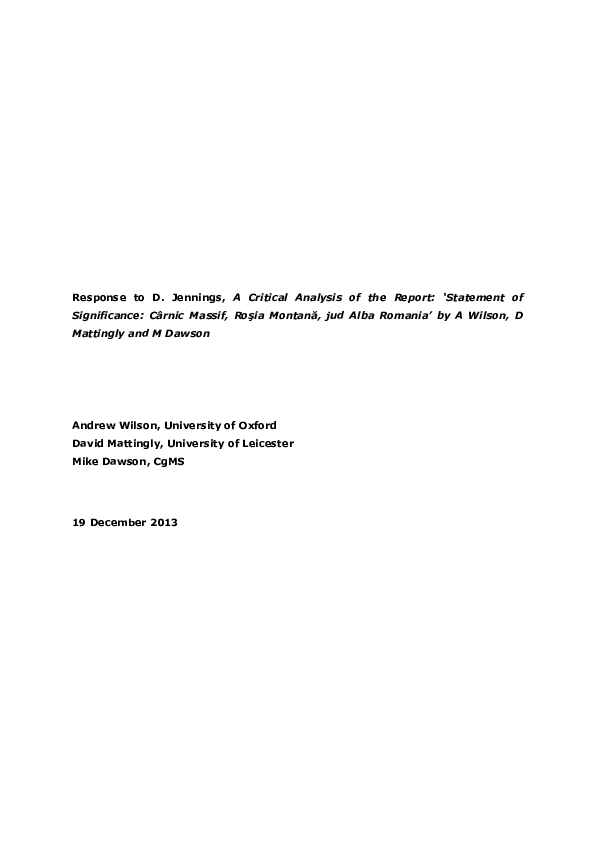 (PDF) Response to D. Jennings, A Critical Analysis of the Report ...