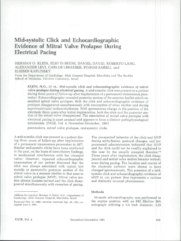 (PDF) Mid-systolic Click and Echocardiographic Evidence of Mitral Valve ...