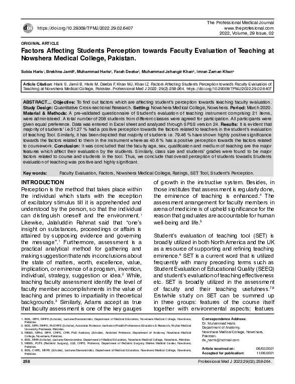 (PDF) Factors Affecting Students Perception towards Faculty Evaluation ...