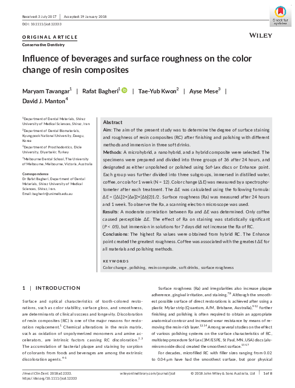 (PDF) Influence of beverages and surface roughness on the color change ...