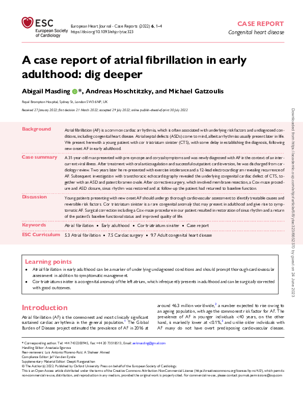 (PDF) A case report of atrial fibrillation in early adulthood: dig deeper