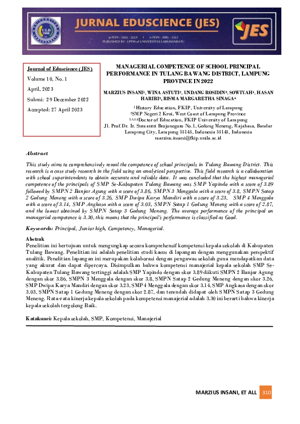 (PDF) Managerial Competence of School Principal Performance in Tulang ...