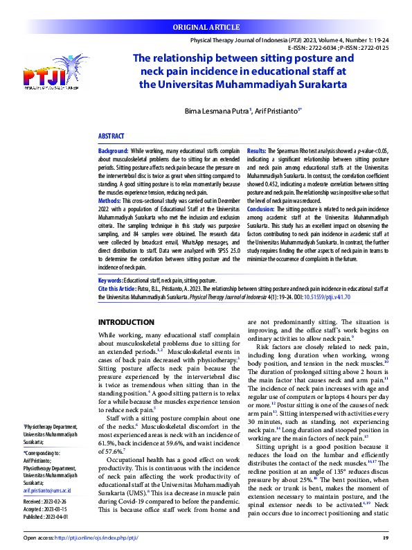 (PDF) The relationship between sitting posture and neck pain incidence ...