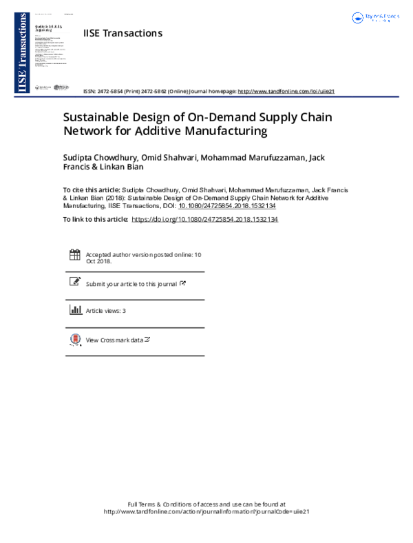 (PDF) Sustainable design of on-demand supply chain network for additive ...
