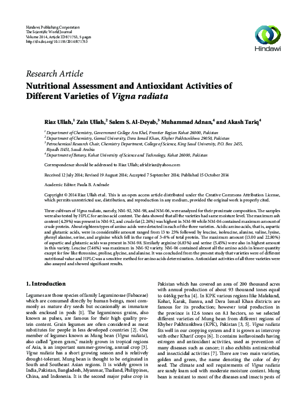 (PDF) Nutritional Assessment and Antioxidant Activities of Different ...