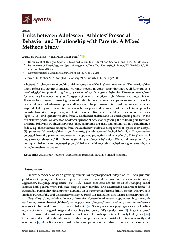 (PDF) Links between Adolescent Athletes’ Prosocial Behavior and ...