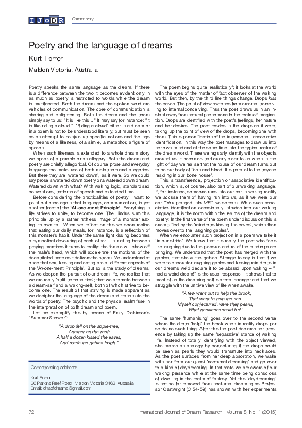 (PDF) Poetry and the language of dreams