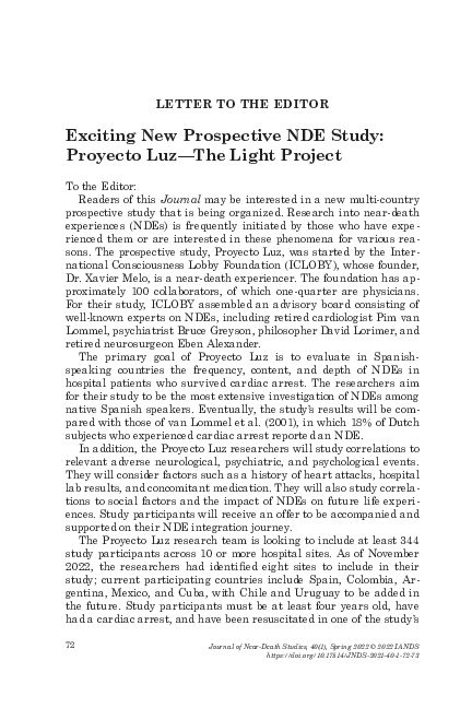 (PDF) Exciting New Prospective NDE Study: Proyecto Luz—The Light Project