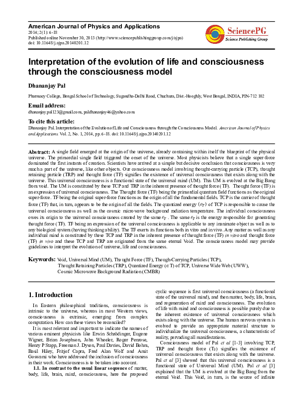 (PDF) Interpretation of the Evolution of Life and Consciousness through ...