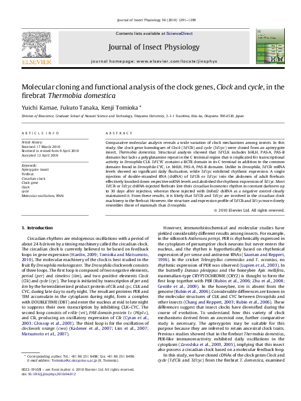 (PDF) Molecular cloning and functional analysis of the clock genes ...