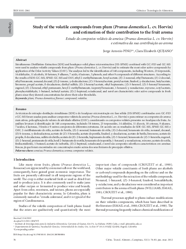 (PDF) Study of the volatile compounds from plum (Prunus domestica L. cv ...