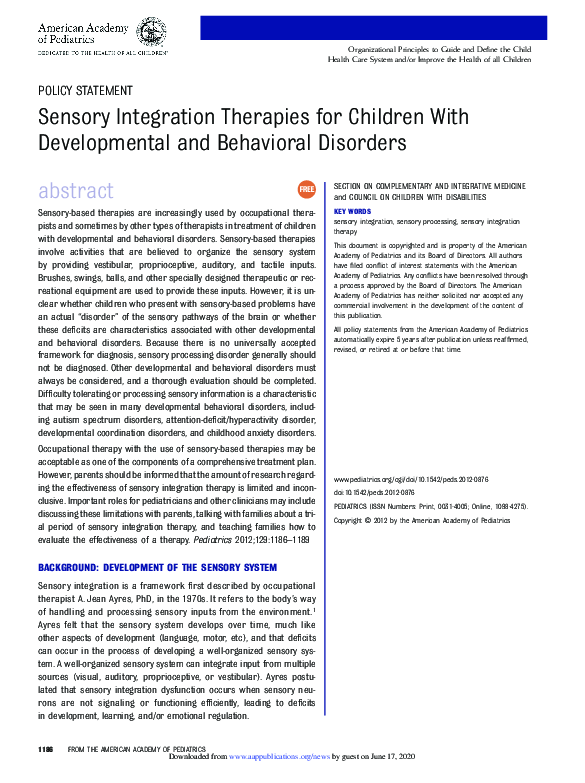 (PDF) Sensory Integration Therapies for Children With Developmental and ...