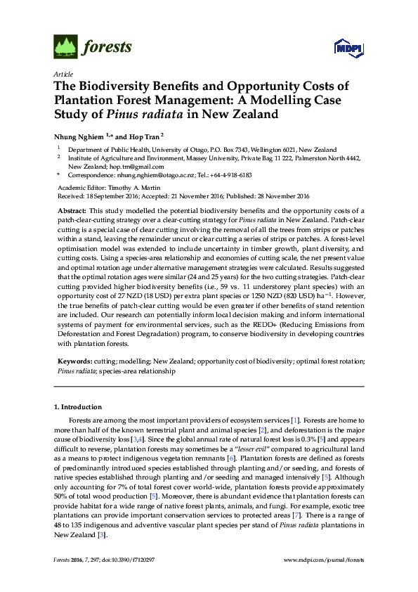 (PDF) The Biodiversity Benefits and Opportunity Costs of Plantation ...