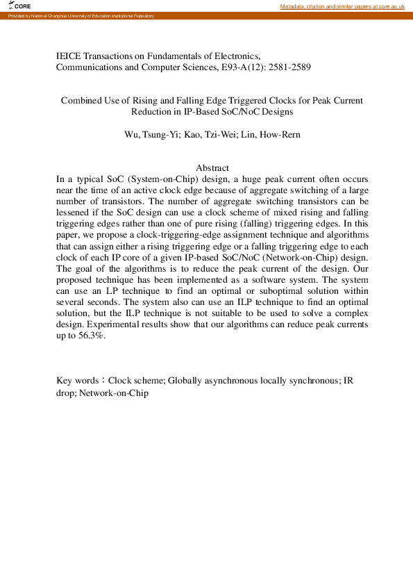 (PDF) Combined Use of Rising and Falling Edge Triggered Clocks for Peak ...