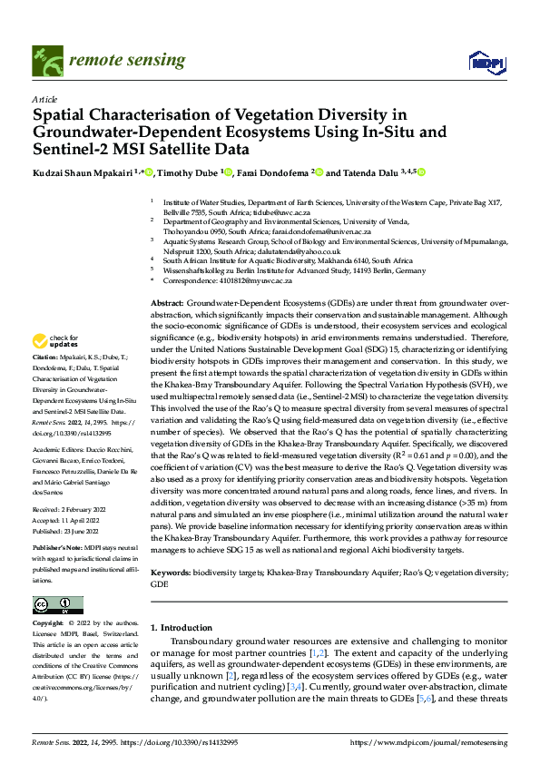 (PDF) Spatial Characterisation of Vegetation Diversity in Groundwater ...