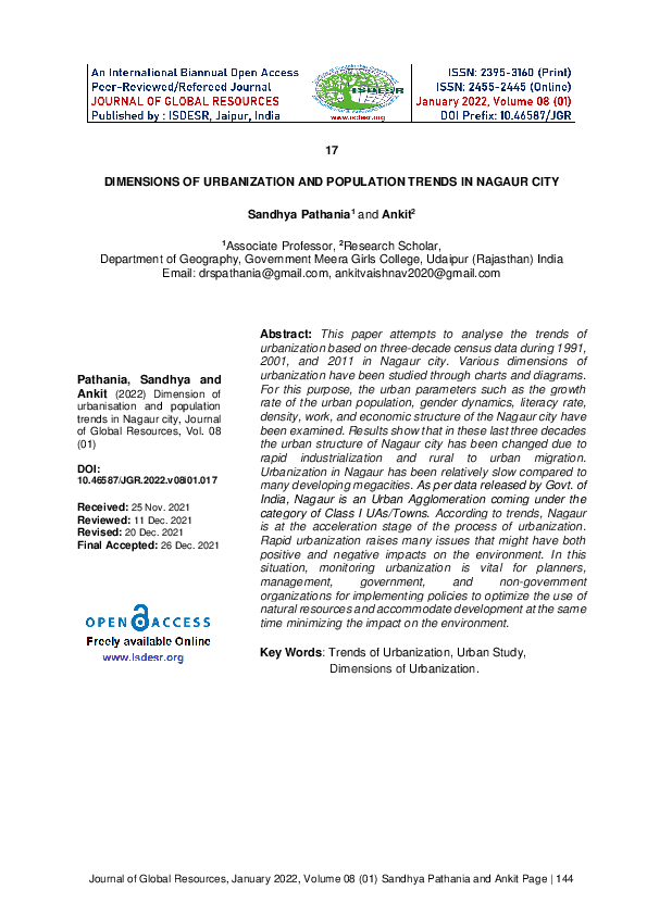 (PDF) Dimensions of Urbanization and Population Trends in Nagaur City