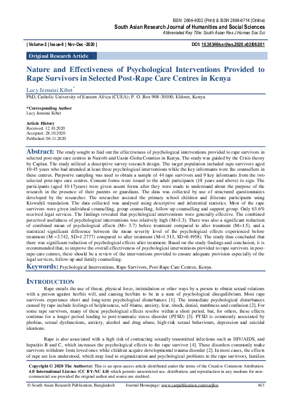 (PDF) Nature and Effectiveness of Psychological Interventions Provided ...
