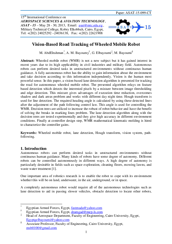 (PDF) Vision-Based Road Tracking of Wheeled Mobile Robot