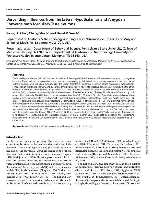 (PDF) Descending Influences from the Lateral Hypothalamus and Amygdala ...